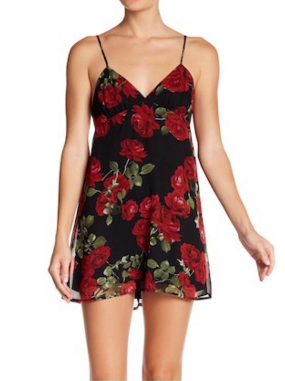 Show Me Your MuMu Black Slip Dress with Red Rose Print